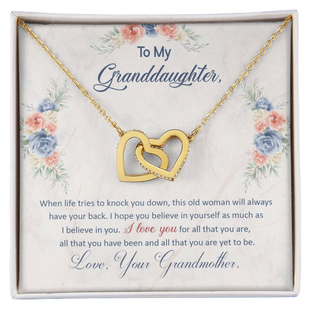 To My Granddaughter, This Old Woman Will Always Have Your Back - Interlocking Hearts necklace