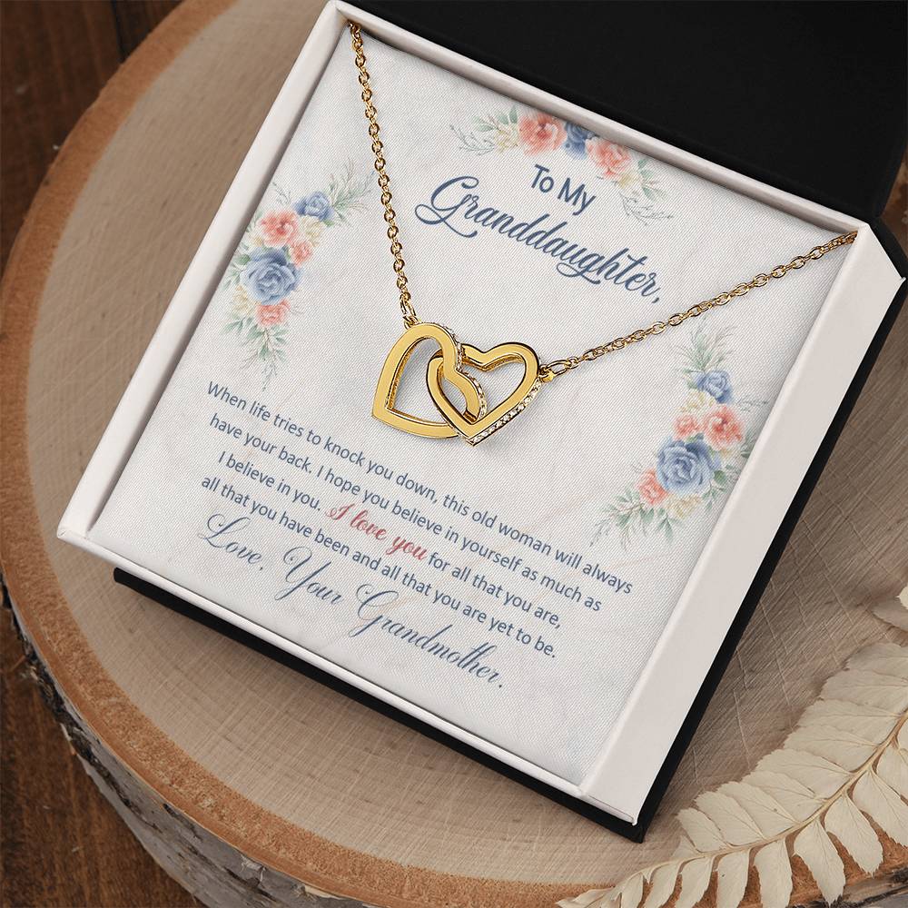 To My Granddaughter, This Old Woman Will Always Have Your Back - Interlocking Hearts necklace