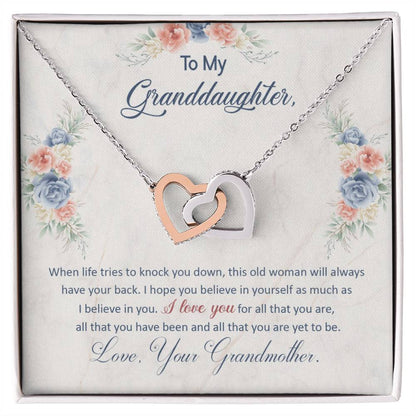 To My Granddaughter, This Old Woman Will Always Have Your Back - Interlocking Hearts necklace