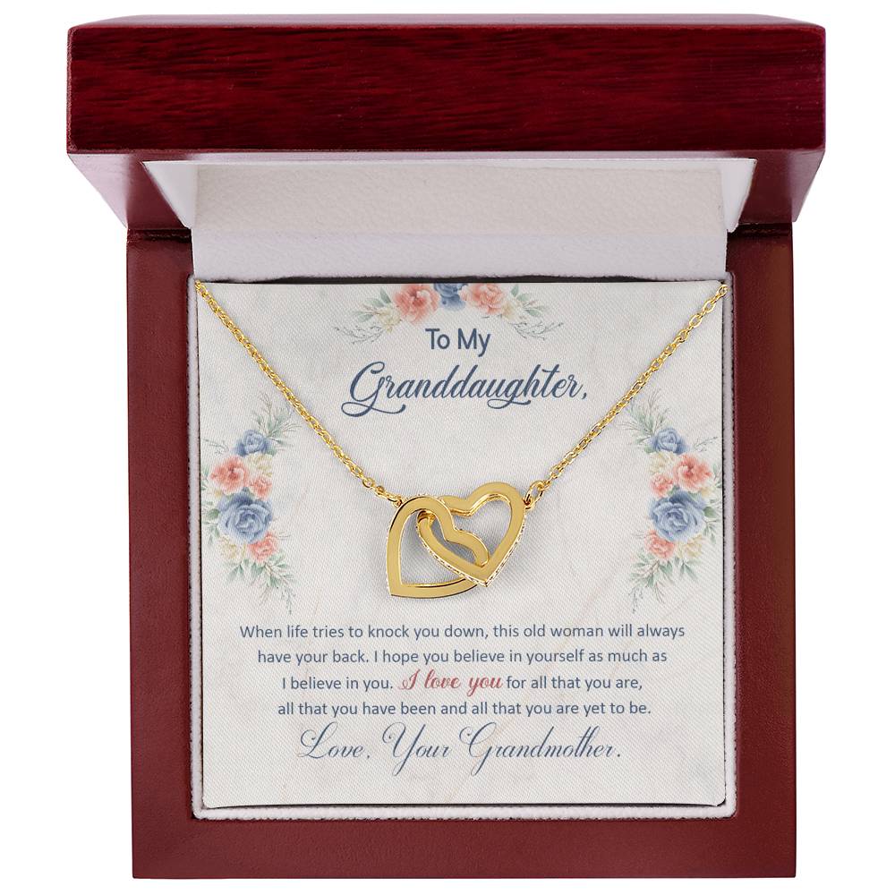 To My Granddaughter, This Old Woman Will Always Have Your Back - Interlocking Hearts necklace