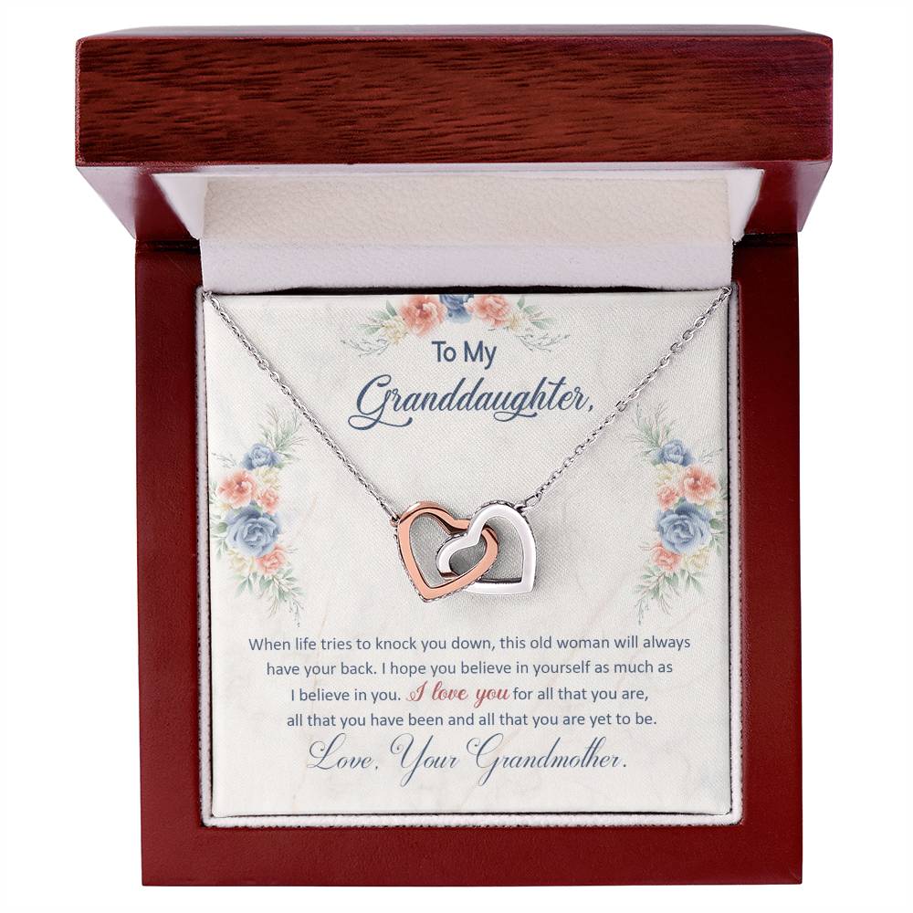 To My Granddaughter, This Old Woman Will Always Have Your Back - Interlocking Hearts necklace